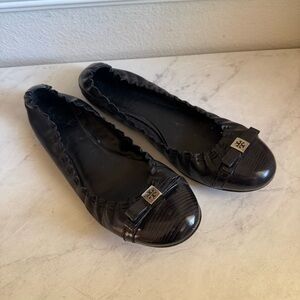 Tory Burch Romy Black Leather Ballet Flats